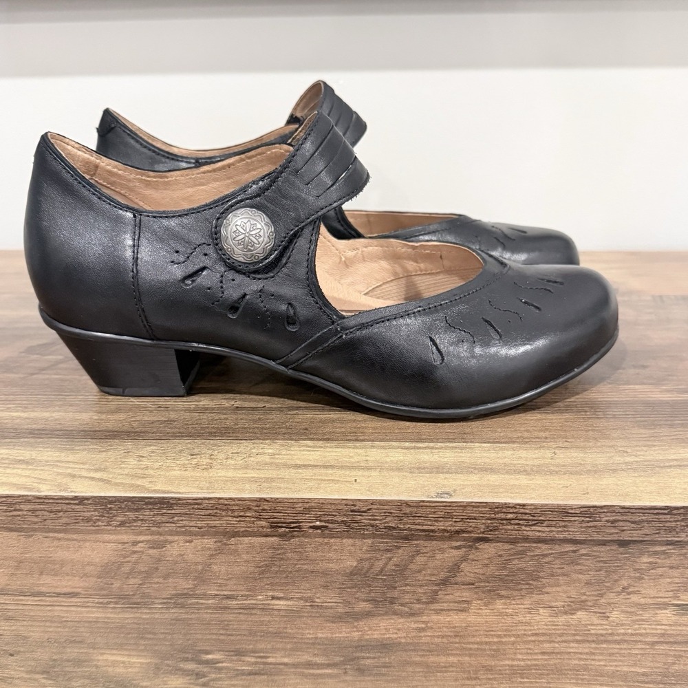 Aetrex Mary Jane Heels with Strap Black Leather Women's Size 8.5